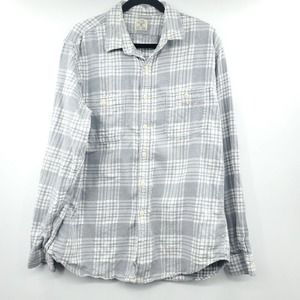 J Crew 100% Cotton Flannel Plaid Gray Button Down Shirt Large